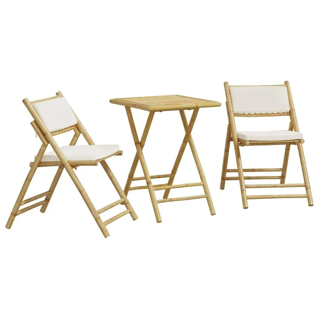 Bamboo Folding Bistro Set with Cushions for Outdoor Use