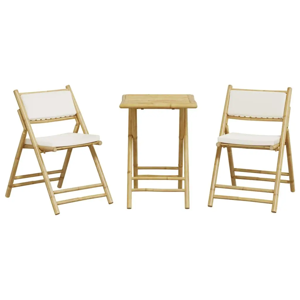Bamboo Folding Bistro Set with Cushions for Outdoor Use