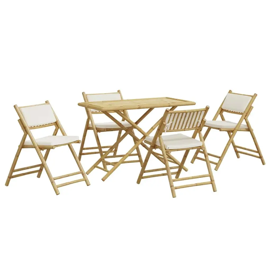 Bistro Set Bamboo 5 Piece Folding Garden Furniture with Cushions Brown