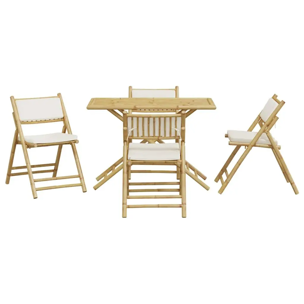 Bistro Set Bamboo 5 Piece Folding Garden Furniture with Cushions Brown