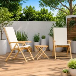 3-Piece Bamboo Outdoor Bistro Set with Cushions