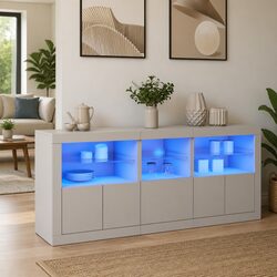 Modern White Sideboard with RGB LED Lights 162x37x67cm