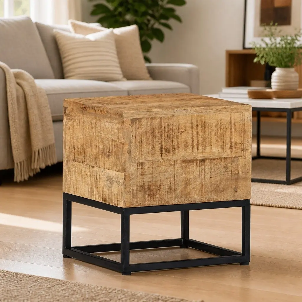 End Table Rough Mango Wood 30x30x33 cm Brown