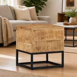 30x30x33 cm Mango Wood End Table with Iron Legs