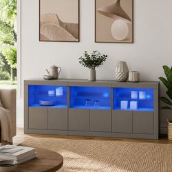 Modern White Sideboard Cabinet with RGB LED Lights