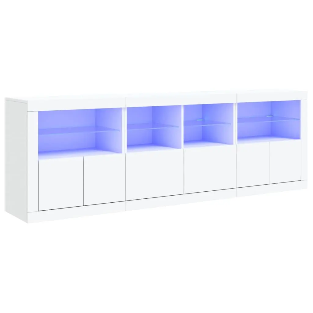 Sideboard Cabinet Engineered Wood 202x37x67cm White with RGB LED Lights