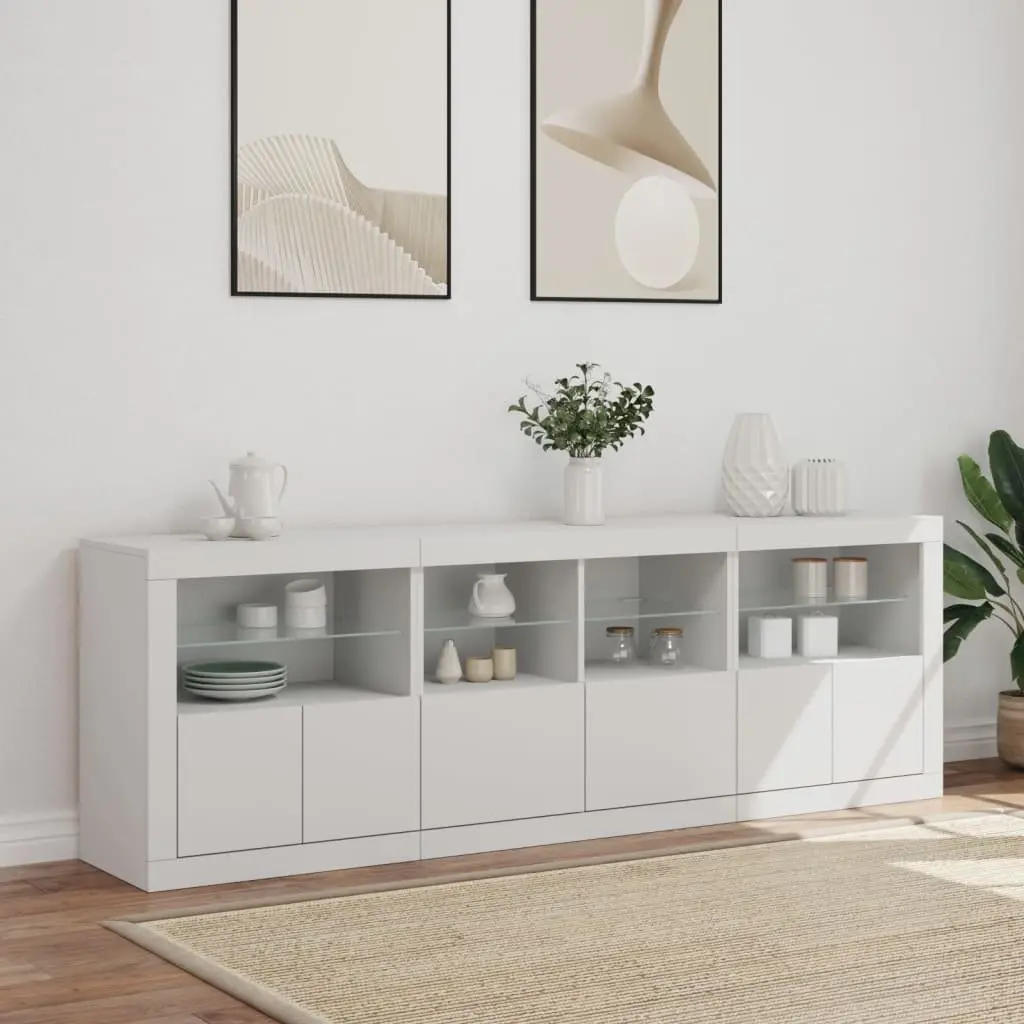 Sideboard Cabinet Engineered Wood 202x37x67cm White with RGB LED Lights