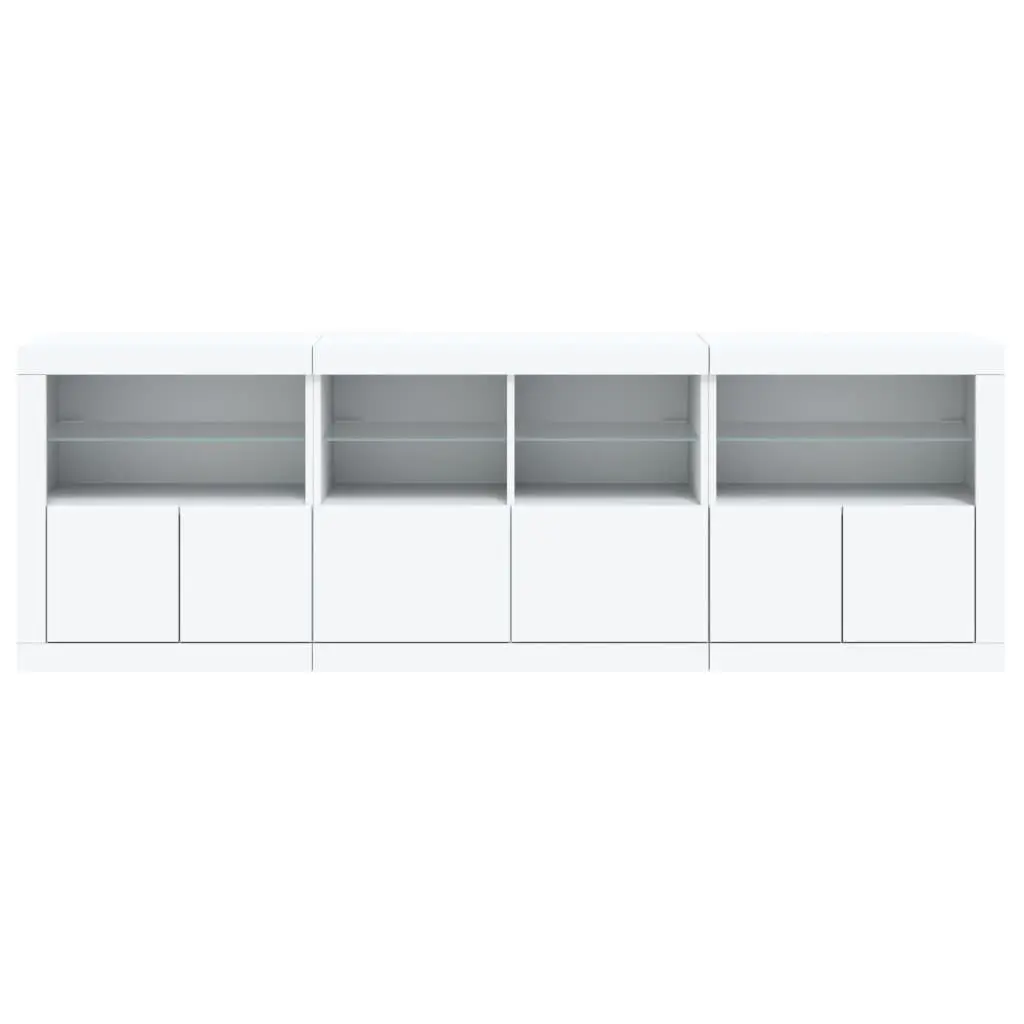 Sideboard Cabinet Engineered Wood 202x37x67cm White with RGB LED Lights