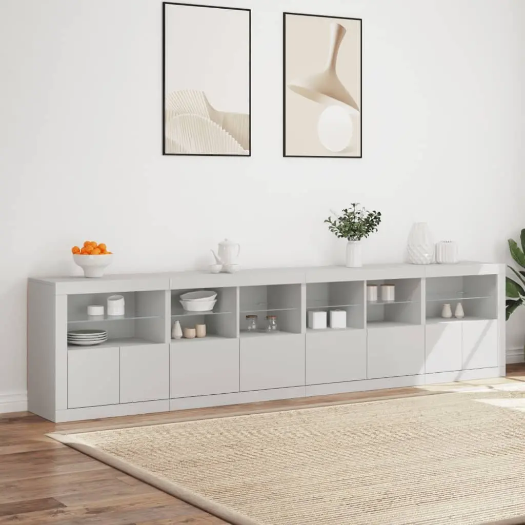 Sideboard Engineered Wood 283x37x67cm White with RGB LED Lights