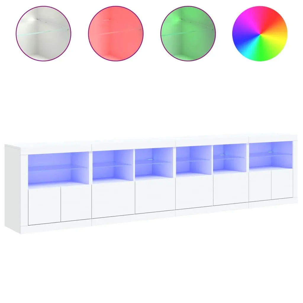 Sideboard Engineered Wood 283x37x67cm White with RGB LED Lights