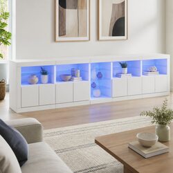 Modern White Sideboard Cabinet with RGB LED Lighting