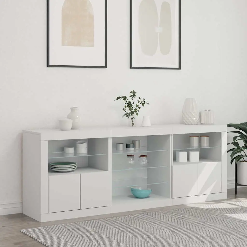 Sideboard Cabinet Engineered Wood 1815 x 370 x 670 mm White with RGB LED Lights