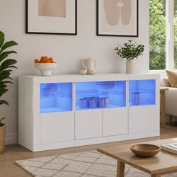 Premium White Sideboard with RGB LED Lighting 142.5x37x67cm