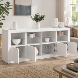 Sturdy White Sideboard with Custom RGB LED Lighting 163x37x67cm