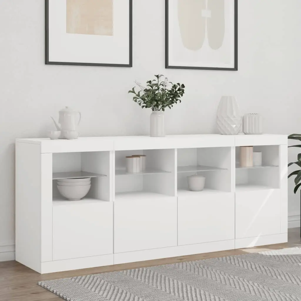 Sideboard Engineered Wood 163x37x67cm White RGB LED Lights