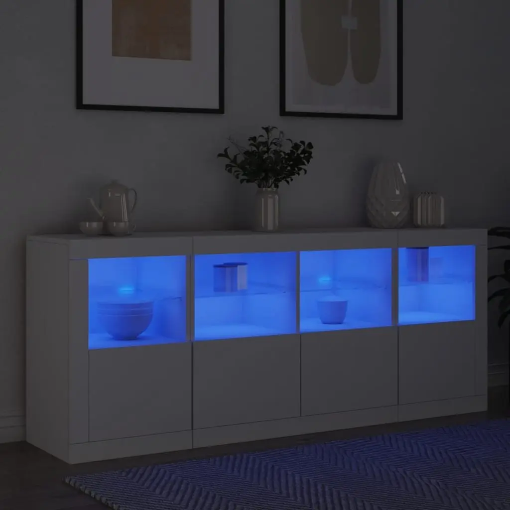 Sideboard Engineered Wood 163x37x67cm White RGB LED Lights