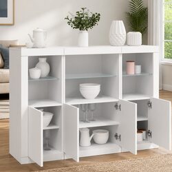 Stylish 3-Piece White Storage Buffet with RGB LED Lights