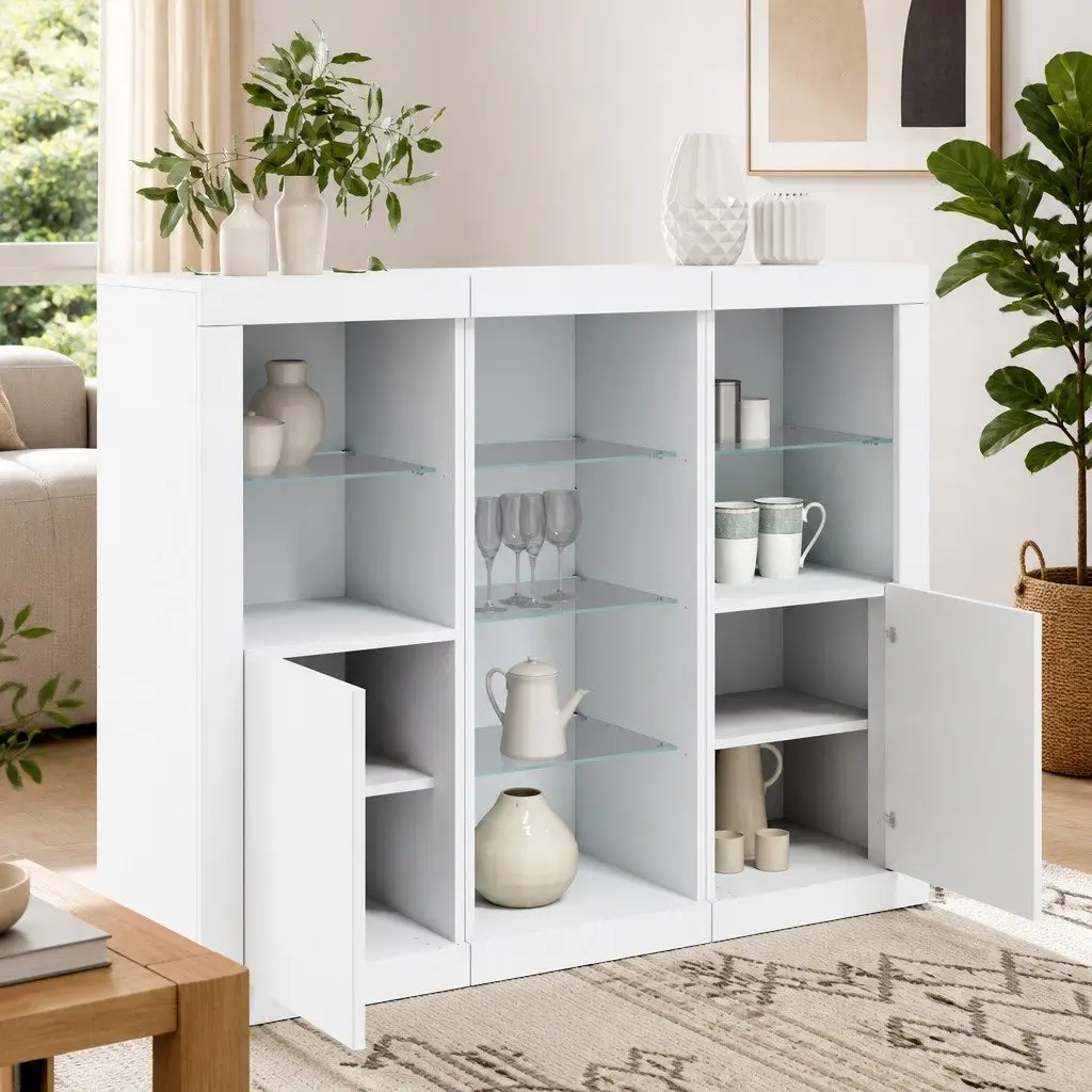 White Sideboard Cabinets with RGB LED Lights