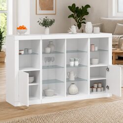 White Sideboards with RGB LED Lights 3 Piece Set Storage Cabinets Engineered
