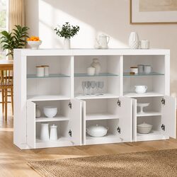 Stylish White Sideboard Cabinet with RGB LED Lighting