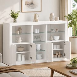 RGB LED White Sideboard Cabinet with Ample Storage