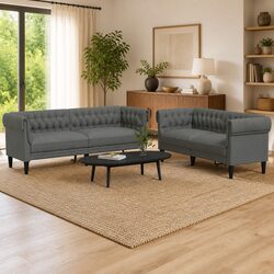 Modern 2-Piece Grey Fabric Sofa Set for Living Rooms