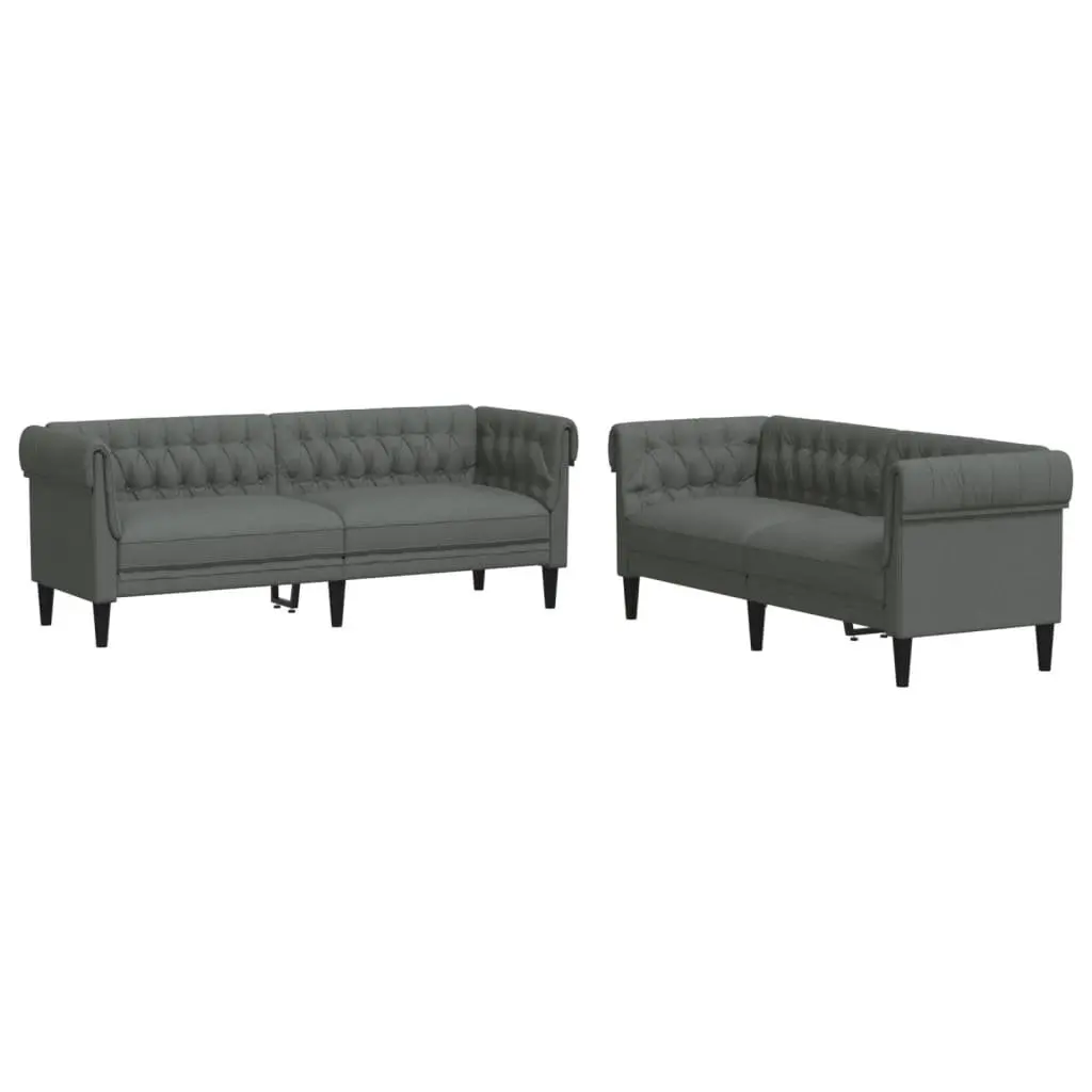 2-Piece Grey Fabric Sofa Set for Living Rooms