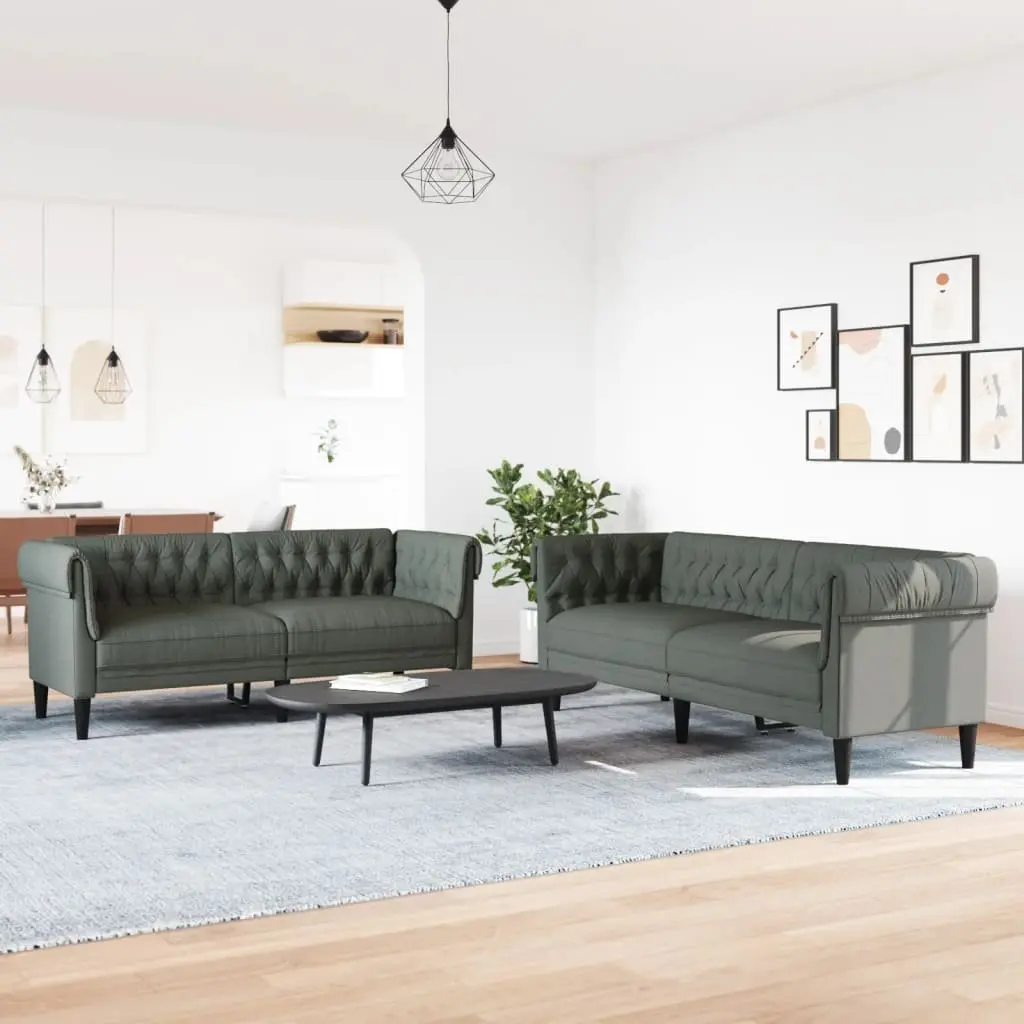 2-Piece Grey Fabric Sofa Set for Living Rooms