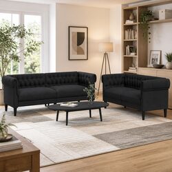 Stylish 2-Piece Black Sofa Set for Modern Living Rooms