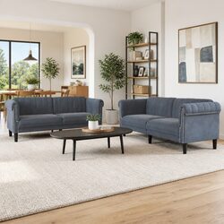 Stylish 2-Piece Grey Velvet Sofa Set for Living Room