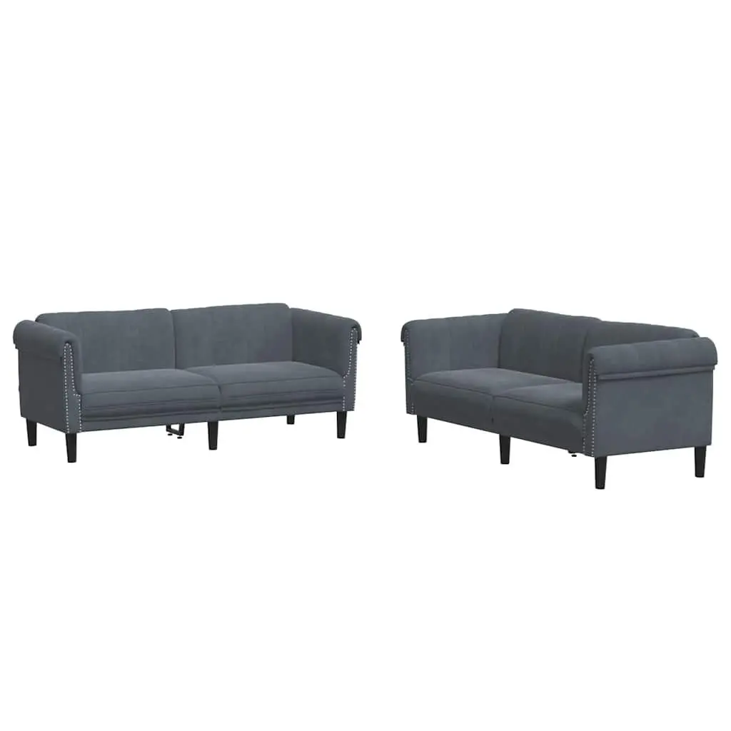 2 Piece Sofa Set Velvet Grey Modern Living Room Furniture