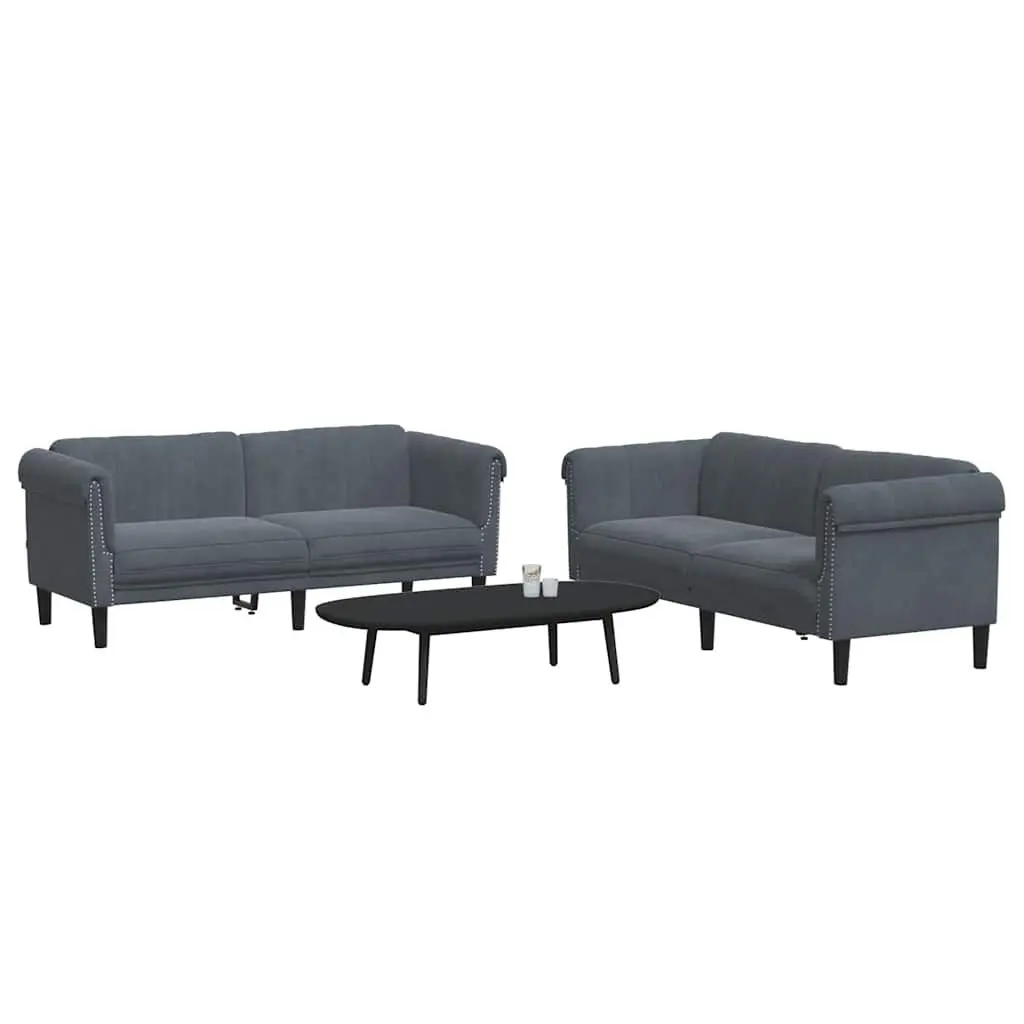 2 Piece Sofa Set Velvet Grey Modern Living Room Furniture