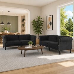 Black Velvet 2-Piece Sofa Set for Living Room Comfort