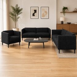 Durable 3 Piece Black Fabric Sofa Set for Modern Homes