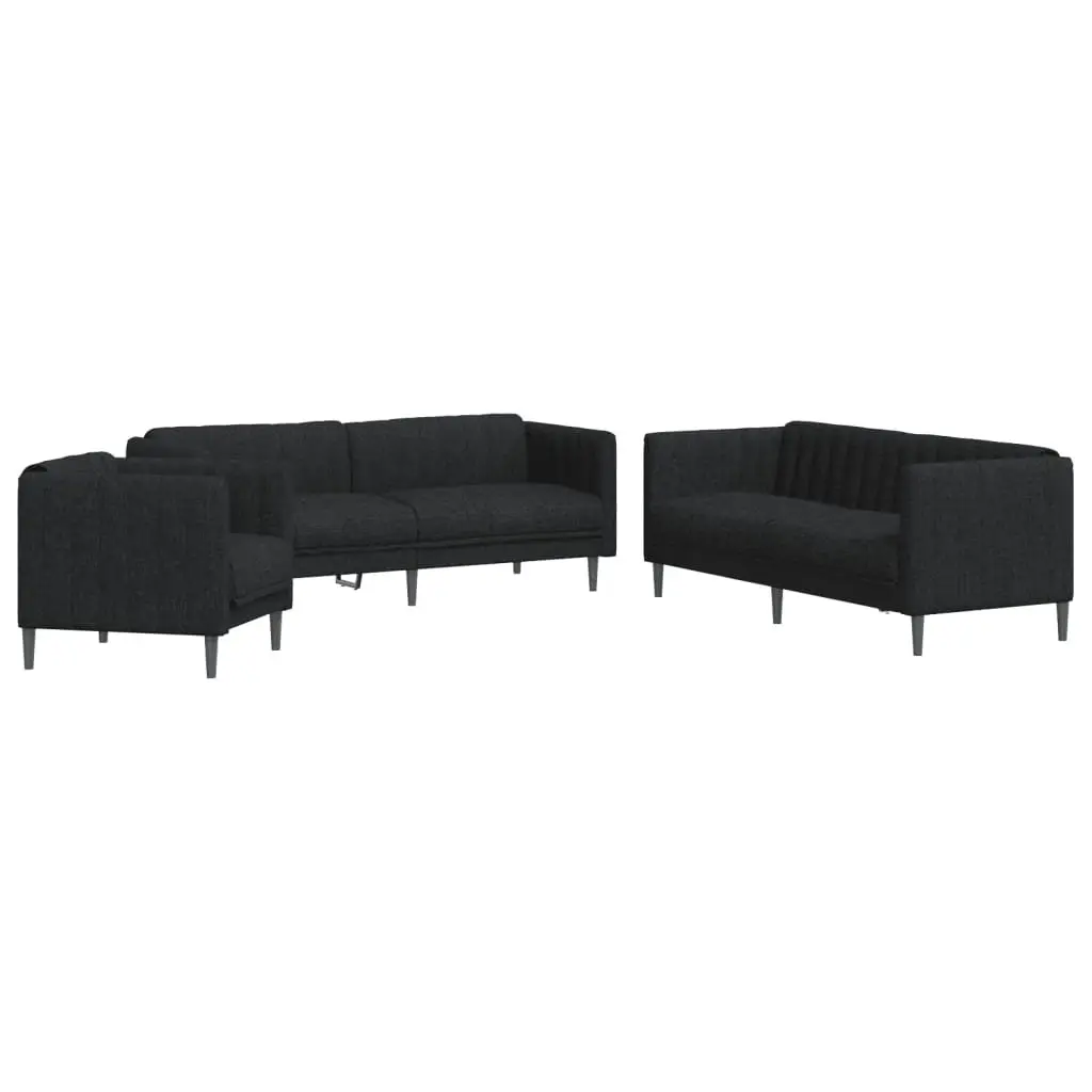 3 Piece Sofa Set Black Fabric Living Room Furniture Modern Comfortable Seating