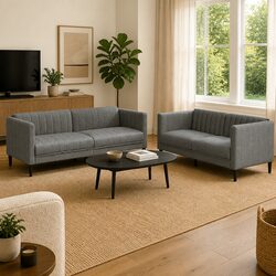Durable Grey Fabric 2 Piece Sofa Set for Modern Living