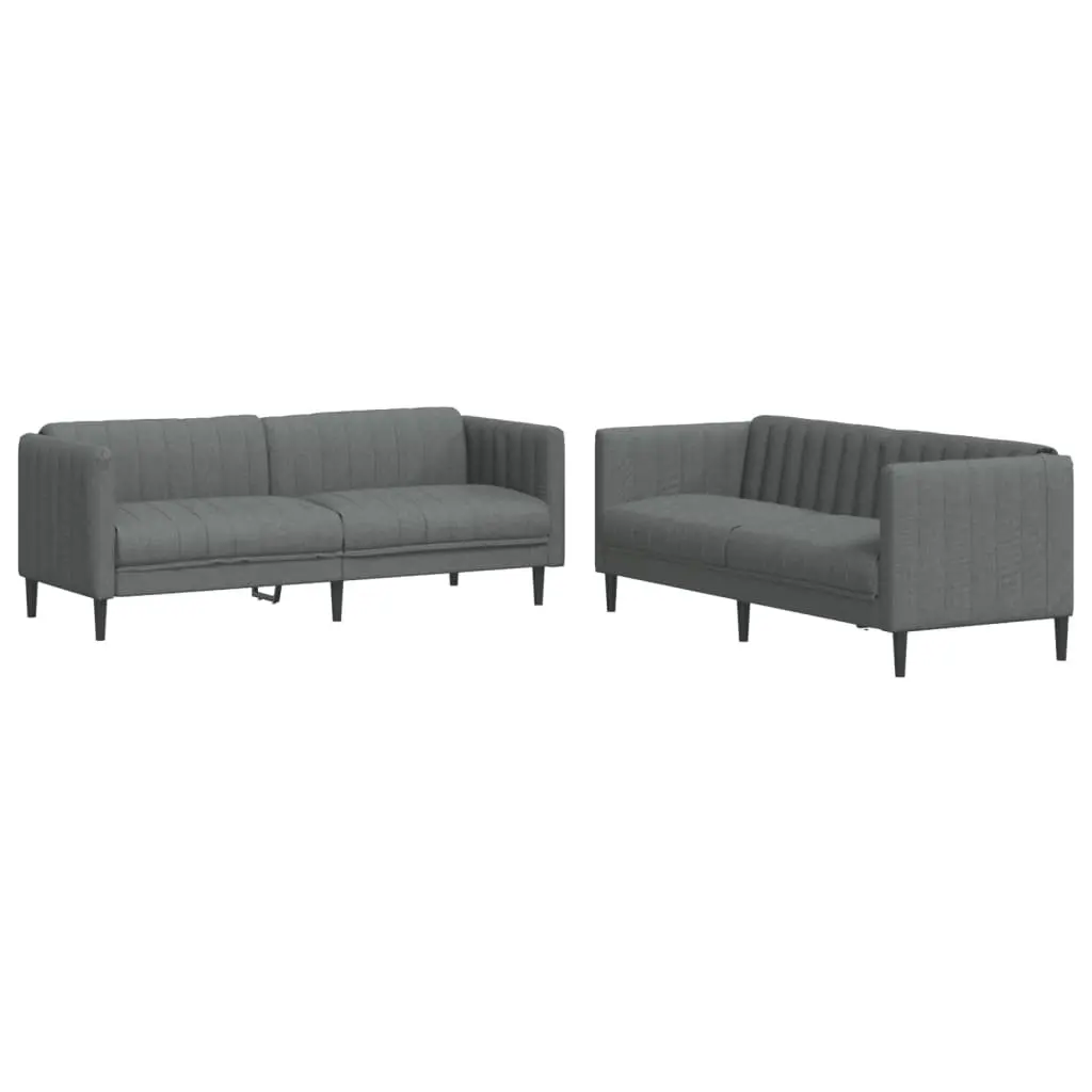 2 Piece Sofa Set Grey Fabric Living Room Seating Modern Design Comfortable Couch