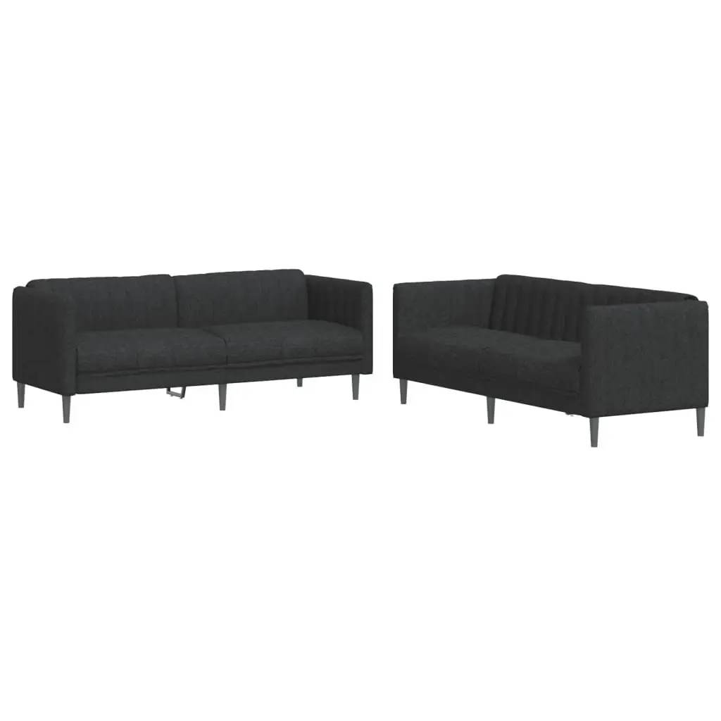 2 Piece Sofa Set Black Fabric Living Room Seating Modern Design Comfortable