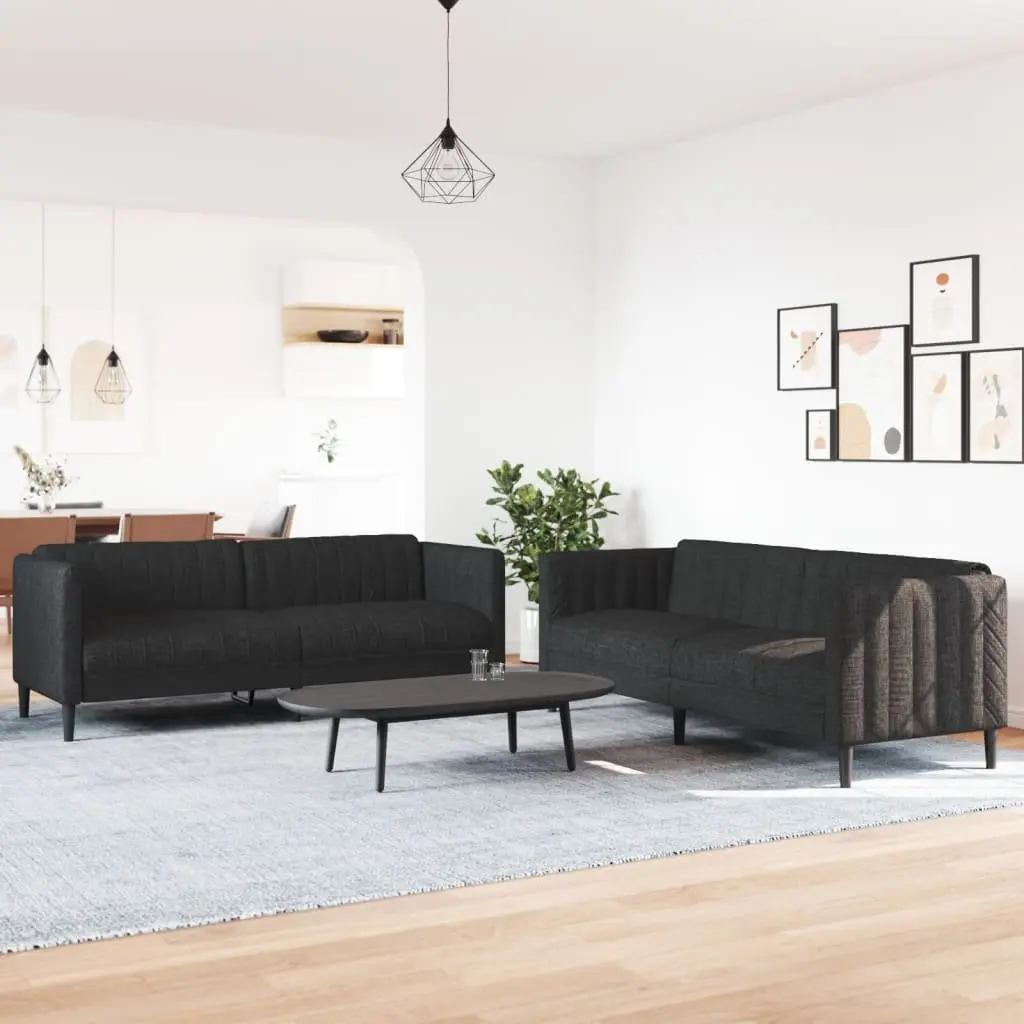 2 Piece Sofa Set Black Fabric Living Room Seating Modern Design Comfortable