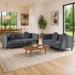 Elegant Grey Velvet 2 Piece Sofa Set for Living Room