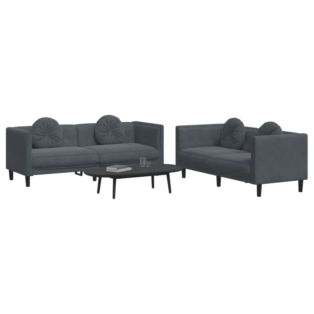 2 Piece Sofa Set Velvet Grey