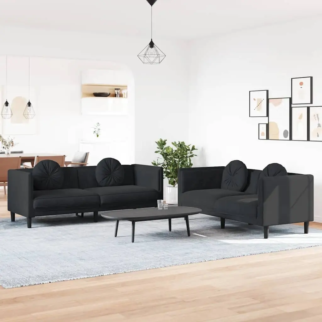 Black Two-Piece Sofa Set with Throw Pillows