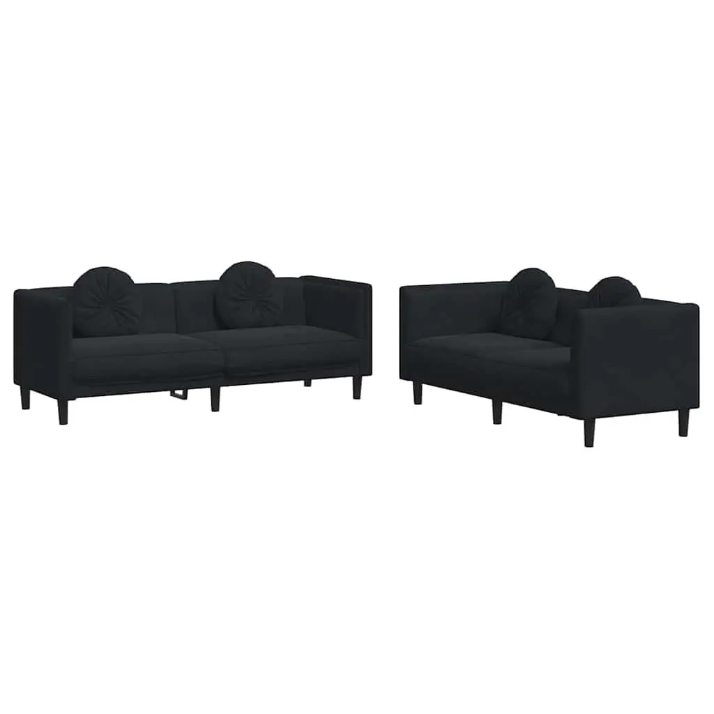 Black Two-Piece Sofa Set with Throw Pillows