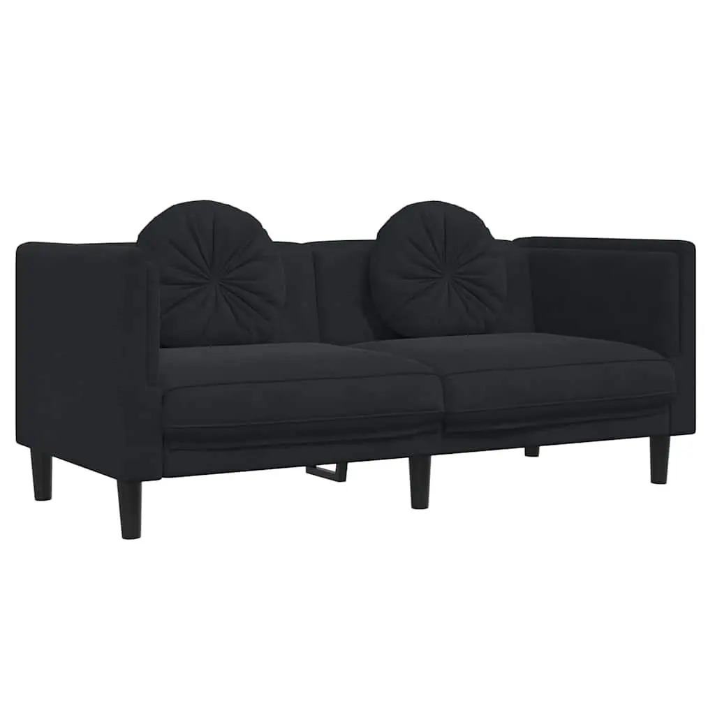 Black Two-Piece Sofa Set with Throw Pillows