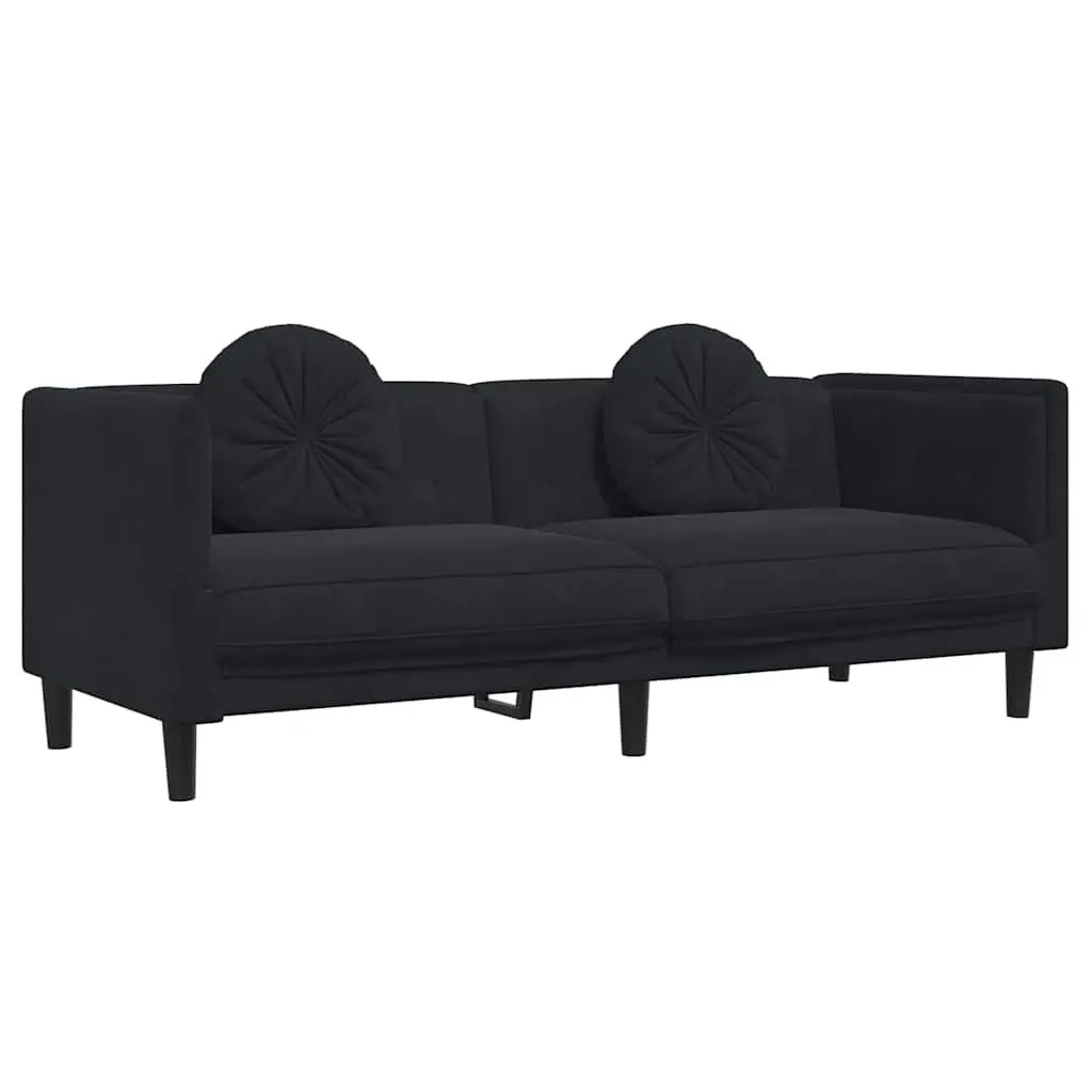 Black Two-Piece Sofa Set with Throw Pillows