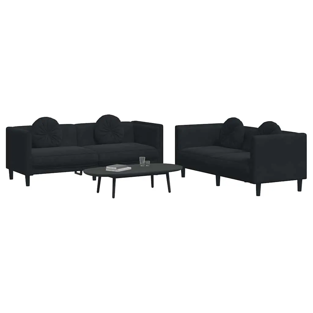 Black Two-Piece Sofa Set with Throw Pillows
