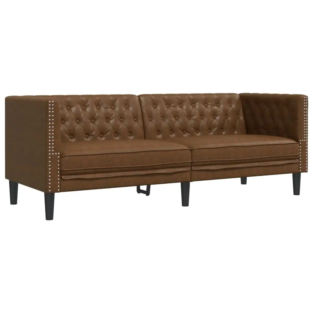 Brown Faux Suede Chesterfield Sofa Set