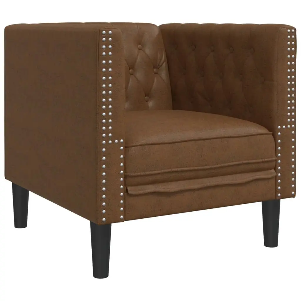 Brown Faux Suede Chesterfield Sofa Set