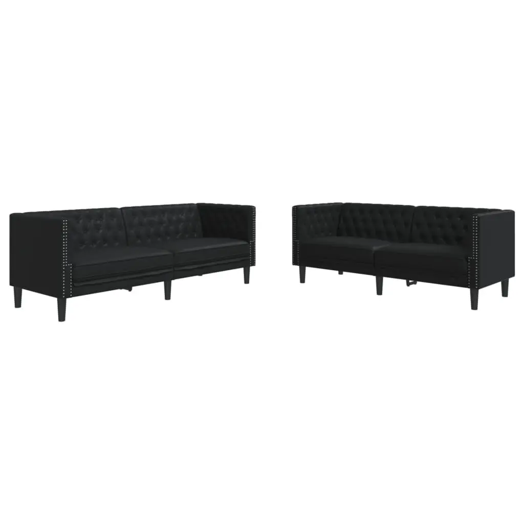 Chesterfield Sofa Set in Black Faux Leather