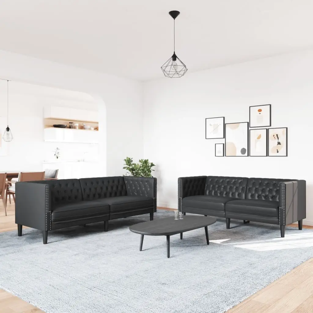 Chesterfield Sofa Set in Black Faux Leather